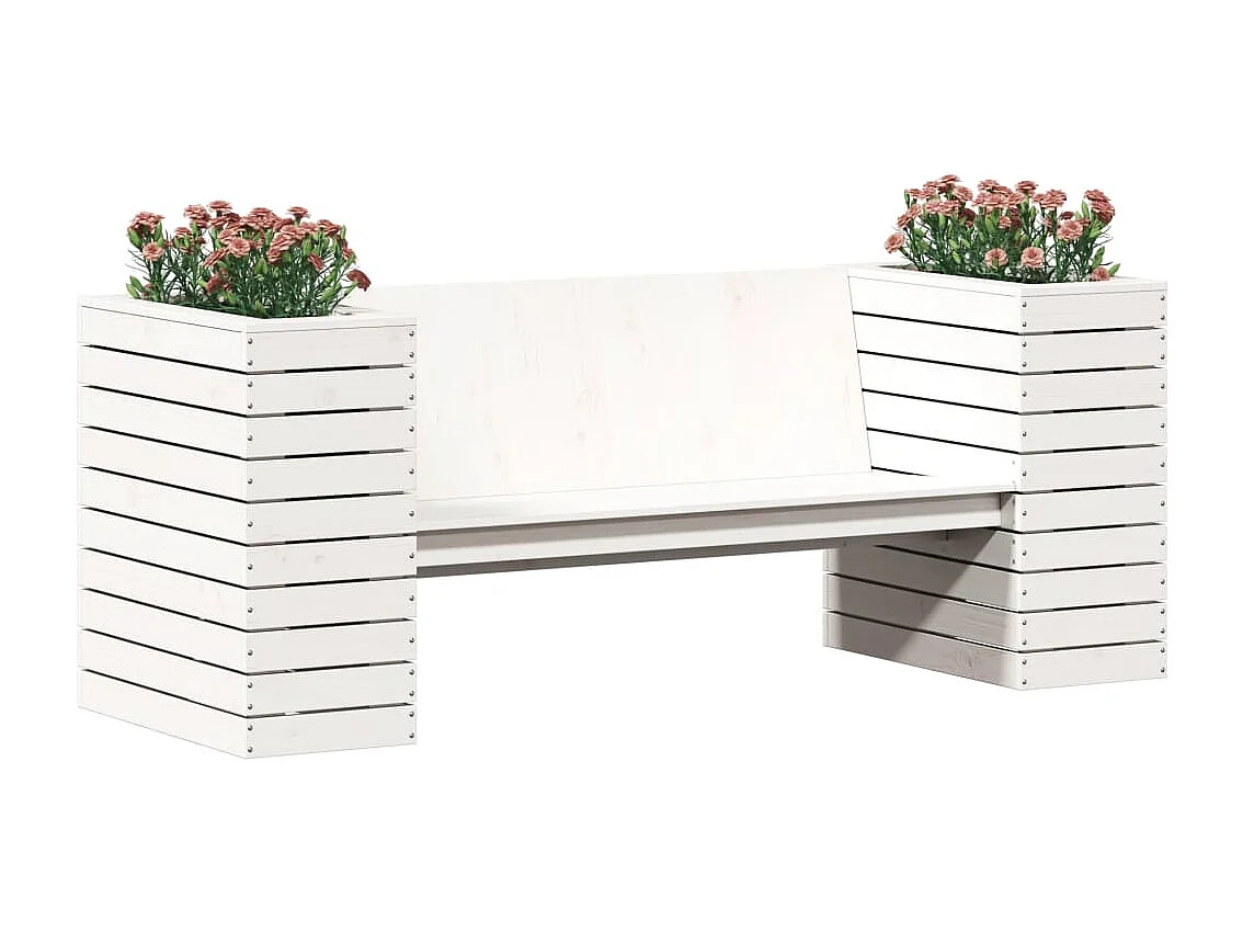 Bankje met plantenbakken 167,5x60x65 cm grenenhout wit