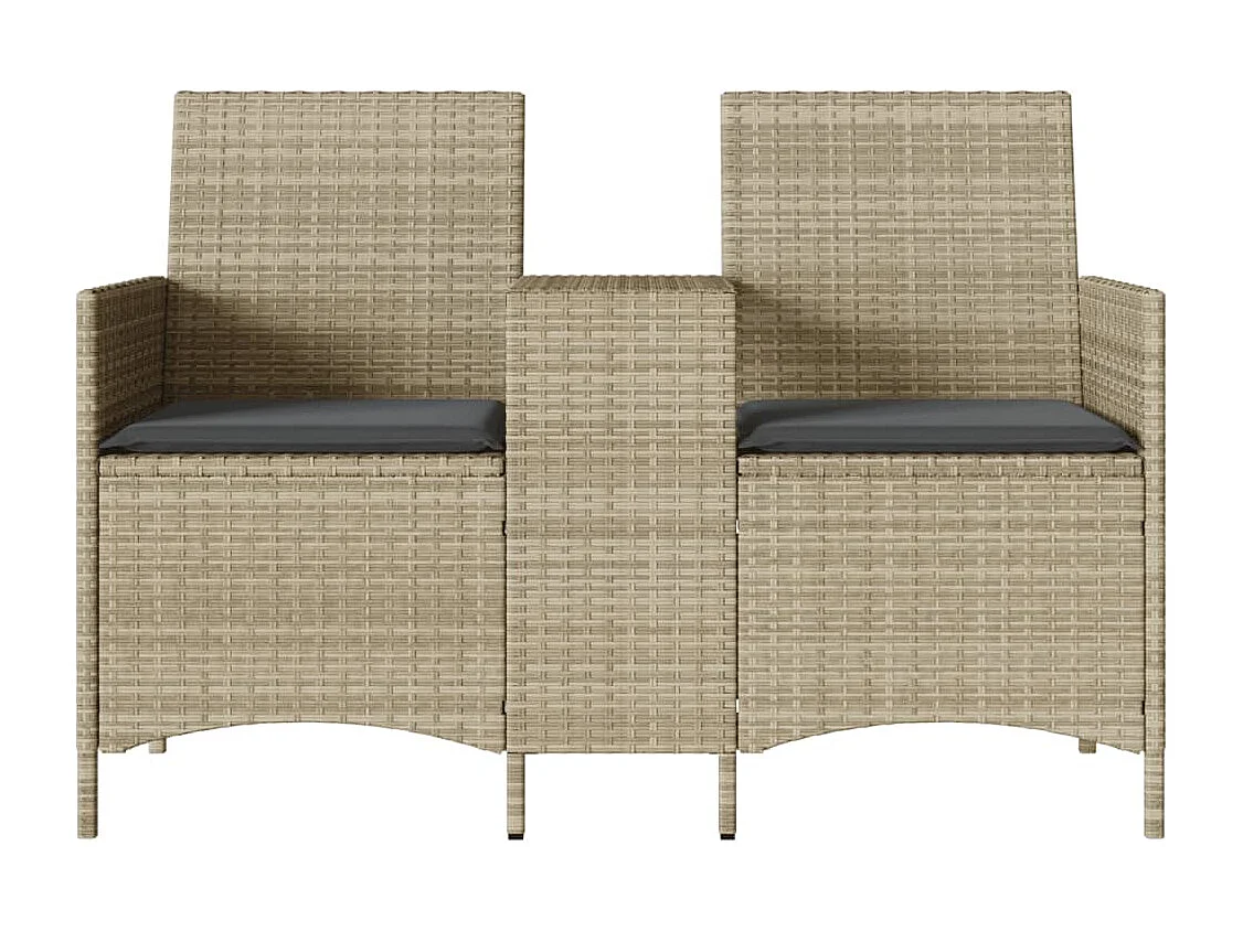 Tuinbank 2-zits met tafel en kussens poly rattan lichtgrijs