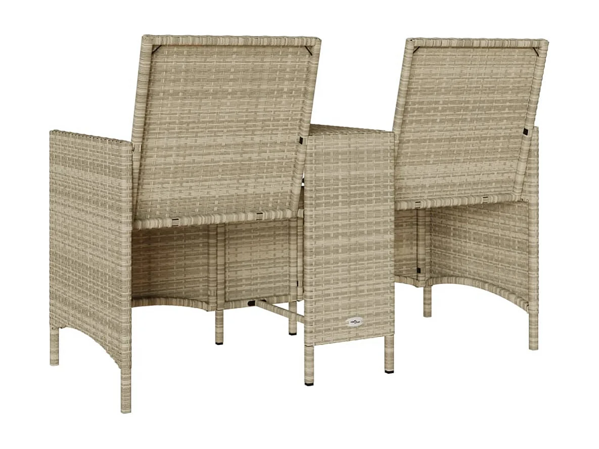 Tuinbank 2-zits met tafel en kussens poly rattan lichtgrijs