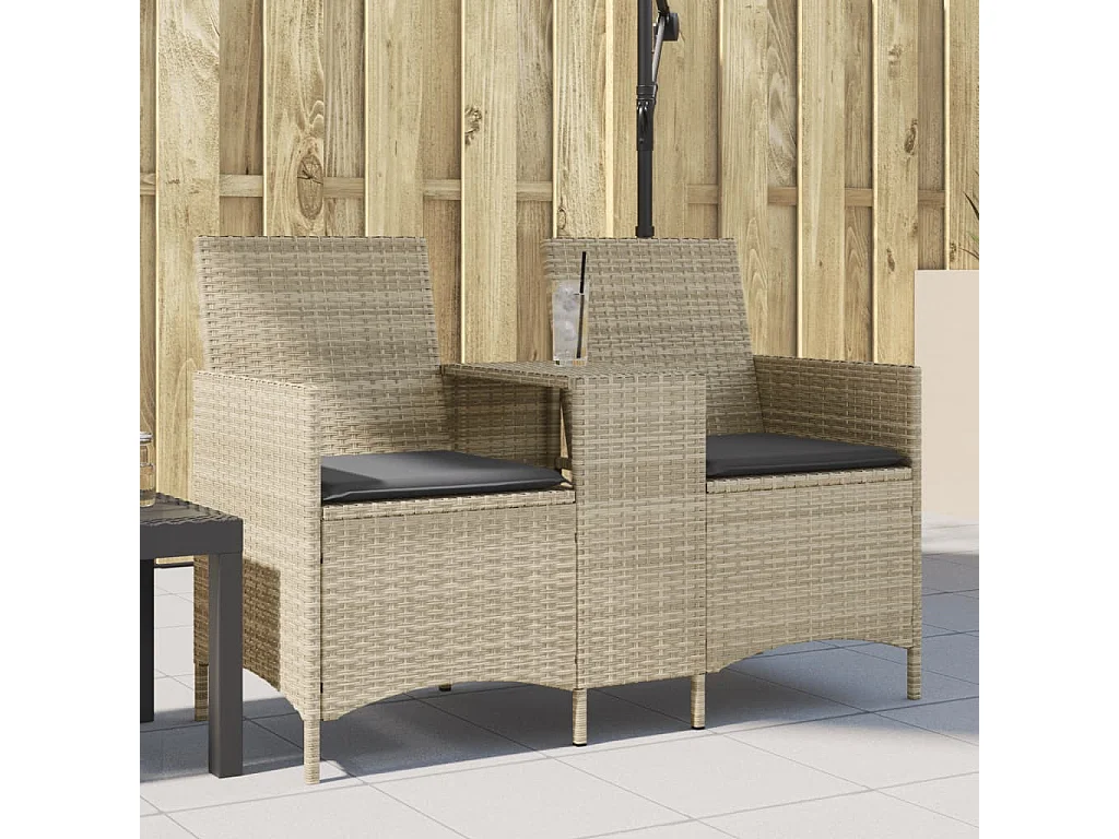 Gartensofa 2-Sitzer mit Tisch und Kissen Hellgrau Poly Rattan