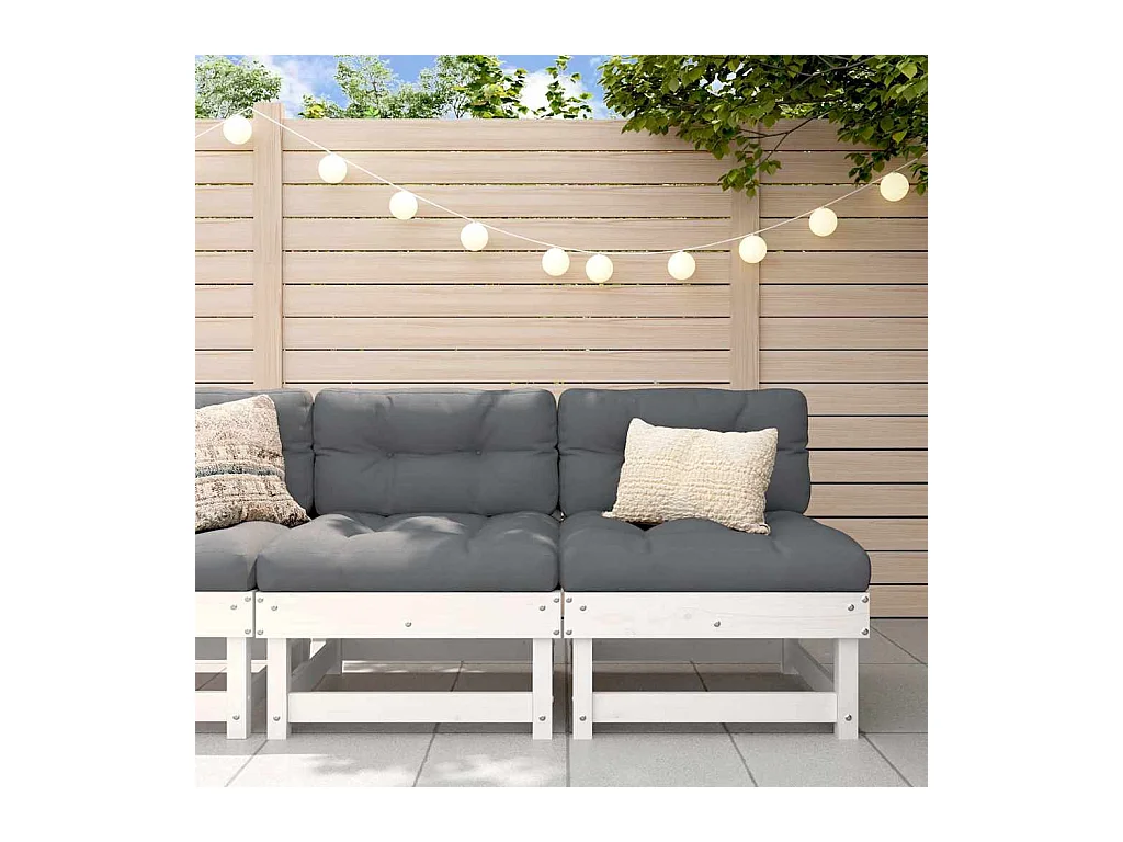 Mittelsofas mit Kissen 2 Stk. Weiß Massivholz Kiefer