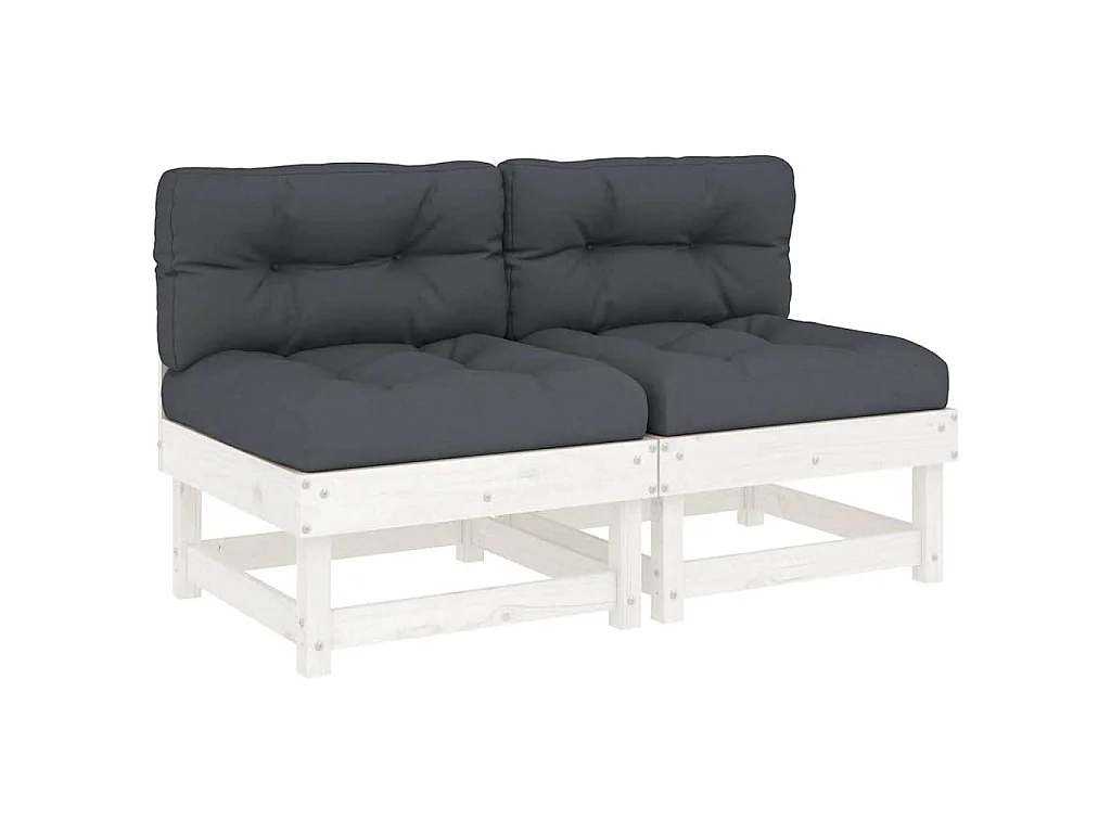 Mittelsofas mit Kissen 2 Stk. Weiß Massivholz Kiefer
