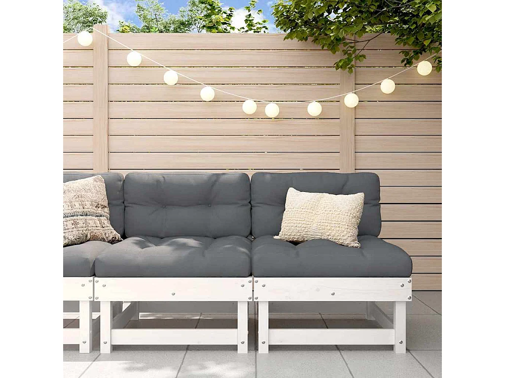 Mittelsofas mit Kissen 2 Stk. Weiß Massivholz Kiefer