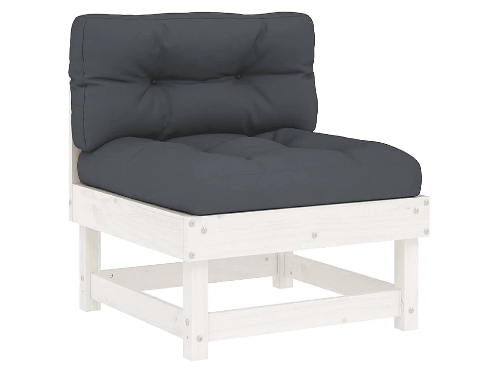 Mittelsofas mit Kissen 2 Stk. Weiß Massivholz Kiefer