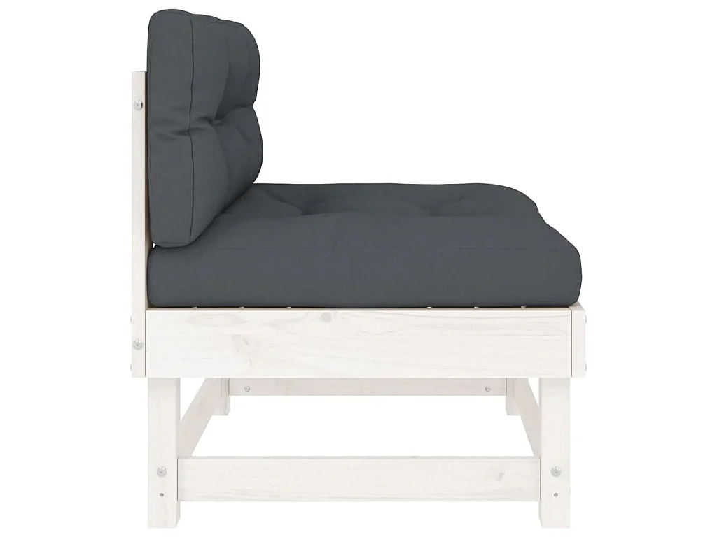 Mittelsofas mit Kissen 2 Stk. Weiß Massivholz Kiefer