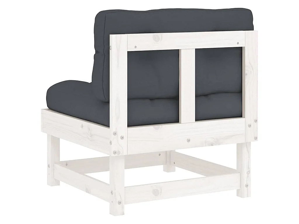 Mittelsofas mit Kissen 2 Stk. Weiß Massivholz Kiefer