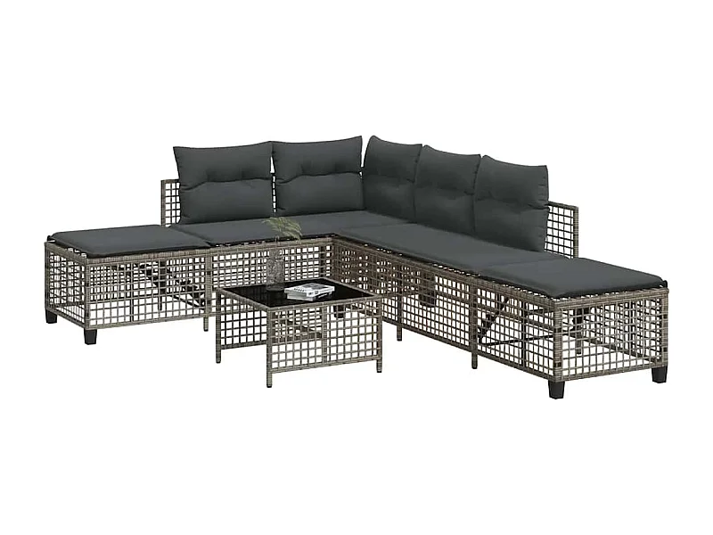 Salon de jardin d'angle avec coussins 3 pcs gris résine tressée