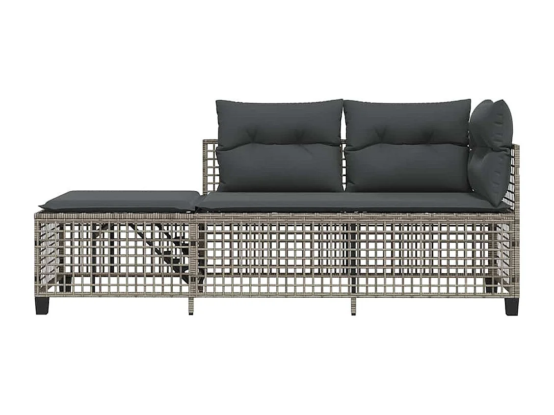 Salon de jardin d'angle avec coussins 3 pcs gris résine tressée