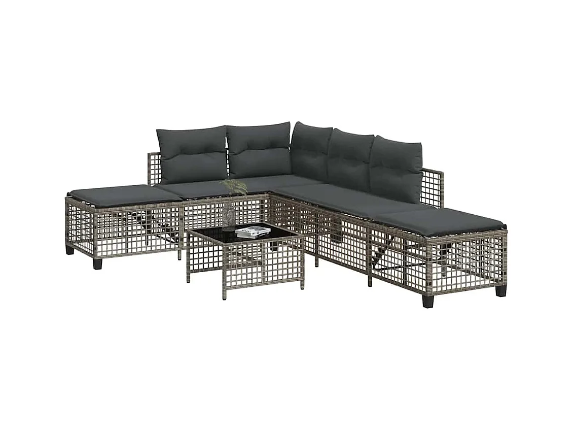 3-tlg. Garten-Ecksofa-Set mit Kissen Grau Poly Rattan