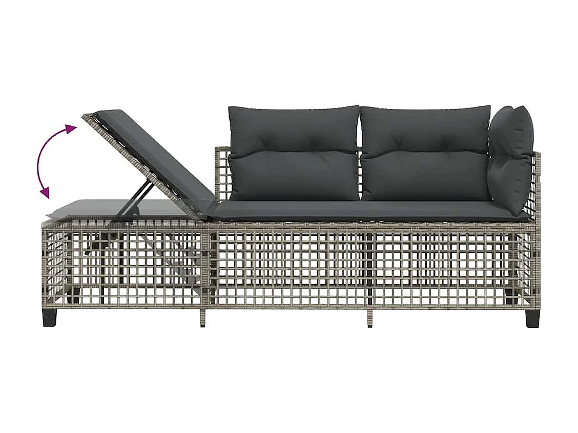 Salon de jardin d'angle avec coussins 3 pcs gris résine tressée