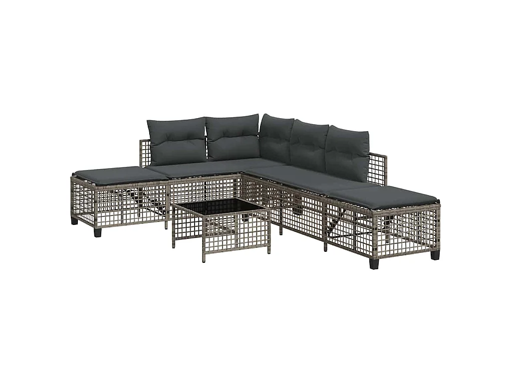 Salon de jardin d'angle avec coussins 3 pcs gris résine tressée