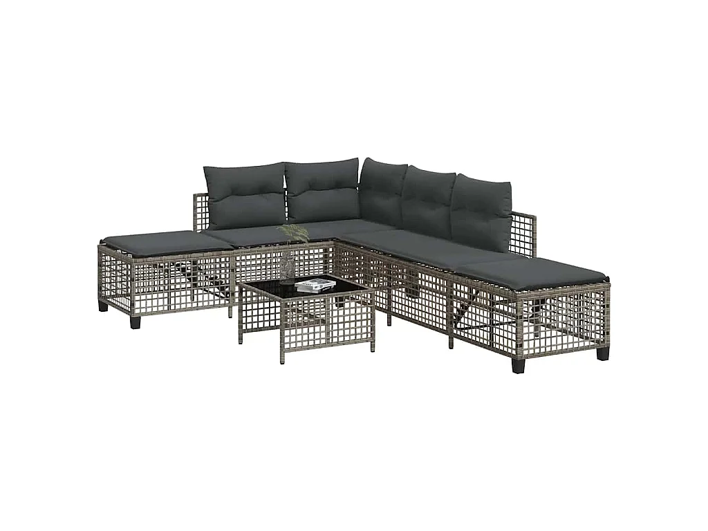 Salon de jardin d'angle avec coussins 3 pcs gris résine tressée