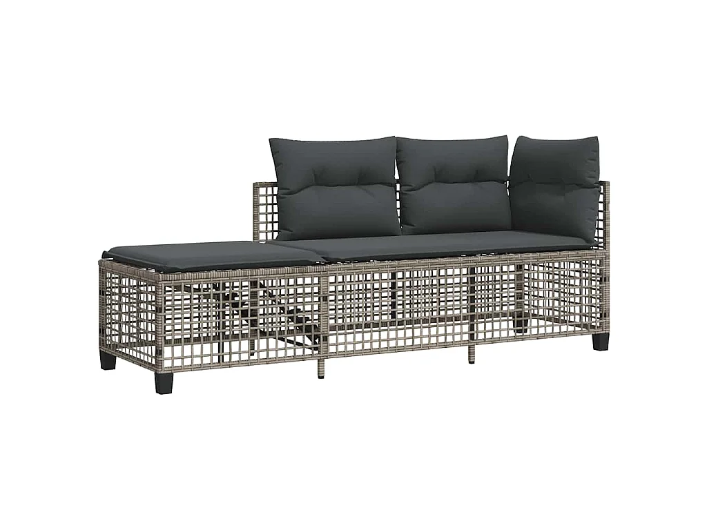 Salon de jardin d'angle avec coussins 3 pcs gris résine tressée