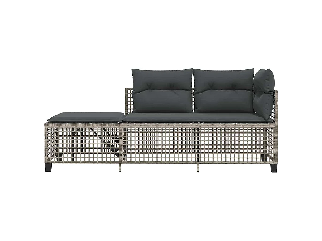 Salon de jardin d'angle avec coussins 3 pcs gris résine tressée
