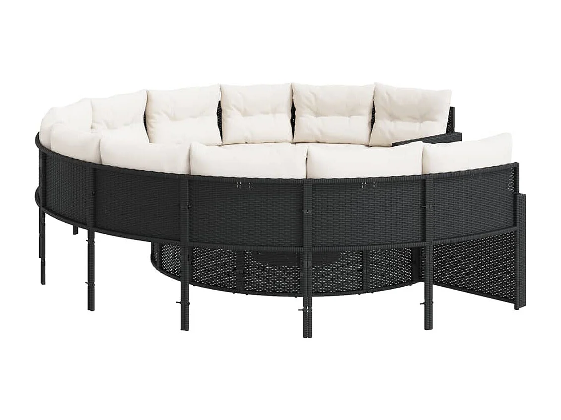 Sofá de jardim com mesa e almofadões redondo vime PE preto