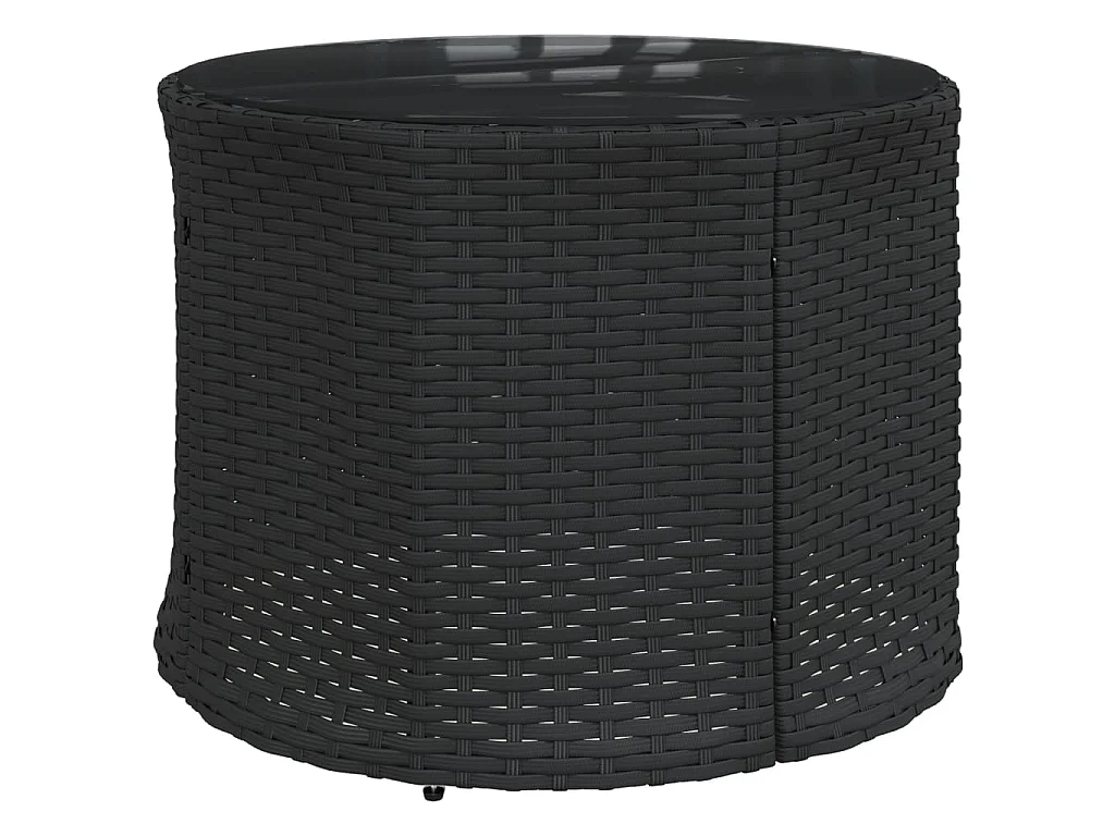 Divano Giardino con Tavolo e Cuscini Circolare Nero Polyrattan