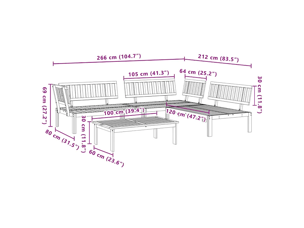 Set Divano Pallet da Giardino 4 pz in Legno Massello di Acacia