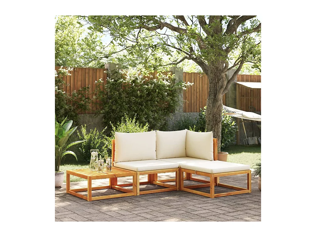 Ensemble de canapés de jardin 4 pièces avec coussins en bois d'acacia et corde