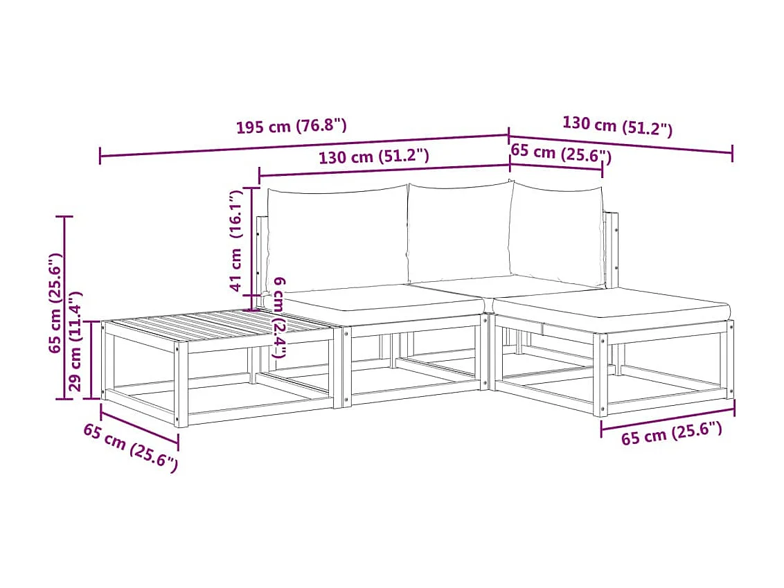 4-tlg. Gartensofa-Set mit Kissen Holz Akazie & Seil