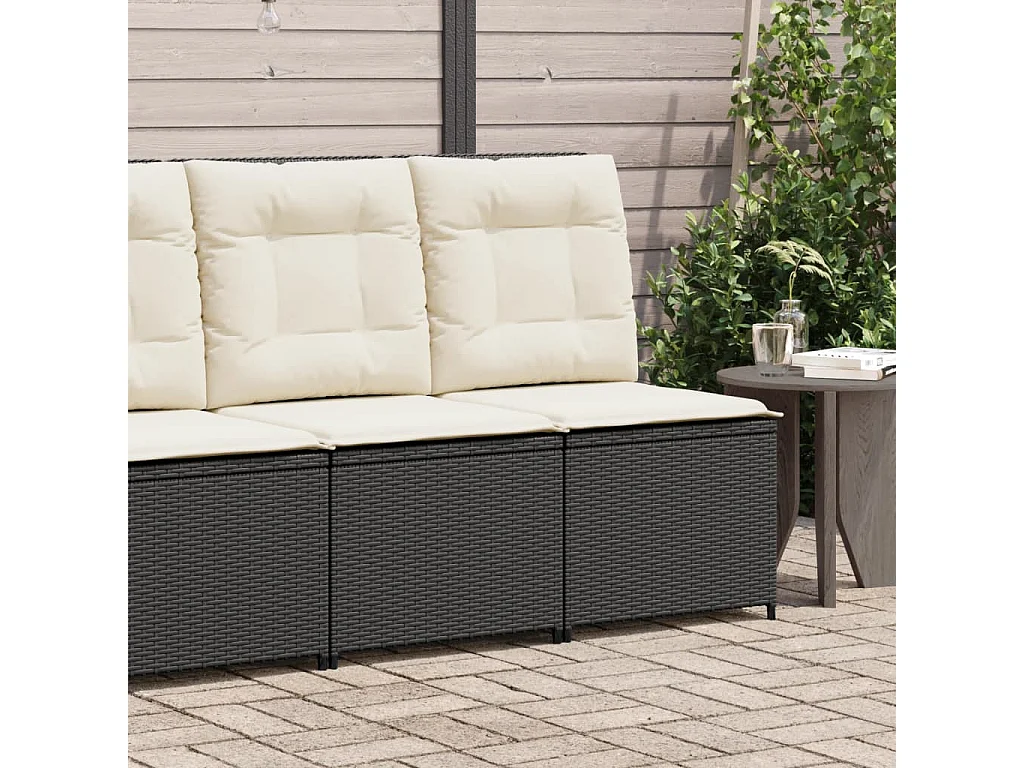 Gartensessel mit Liegefunktion und Kissen Schwarz Poly Rattan
