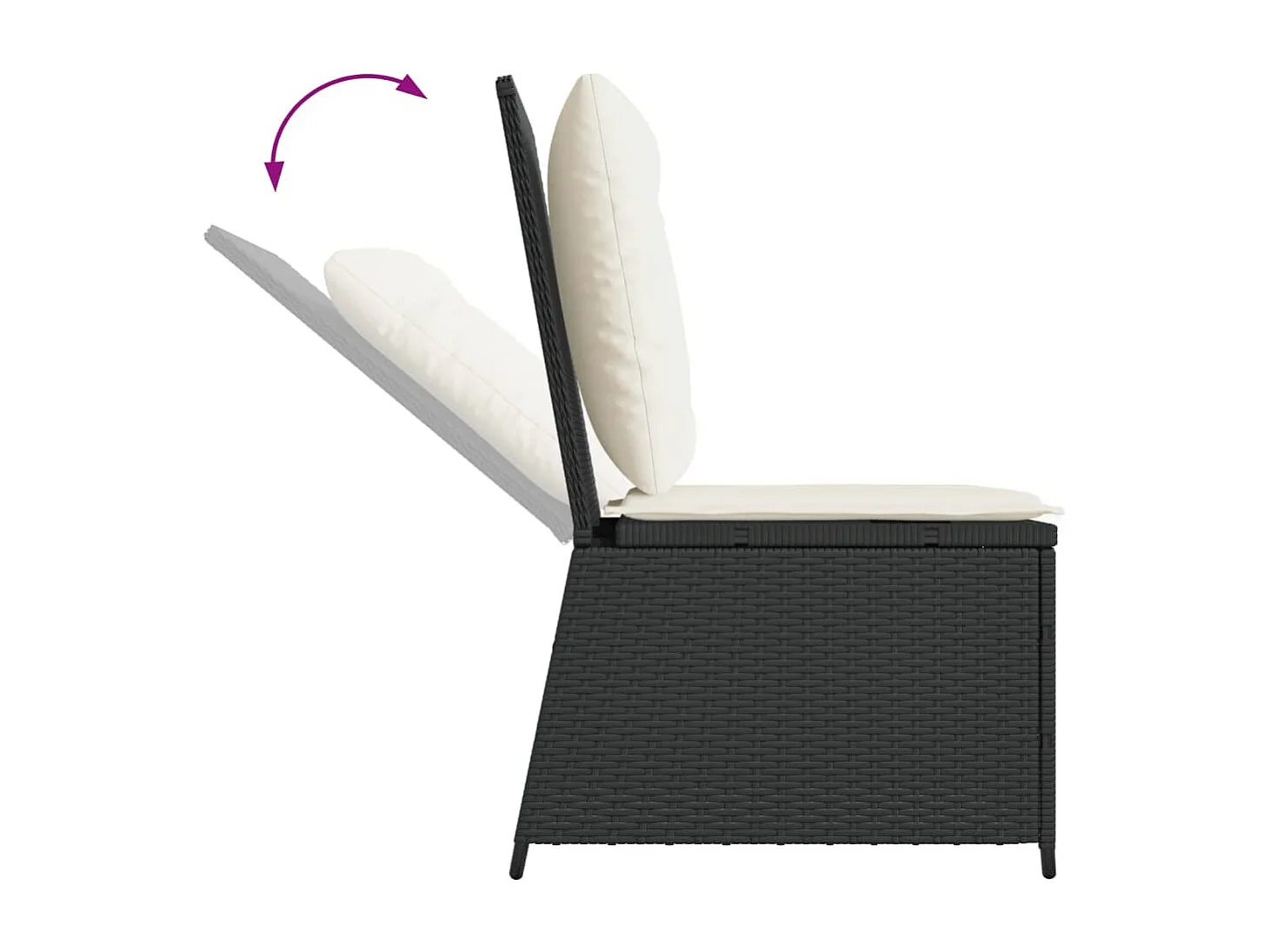 Gartensessel mit Liegefunktion und Kissen Schwarz Poly Rattan