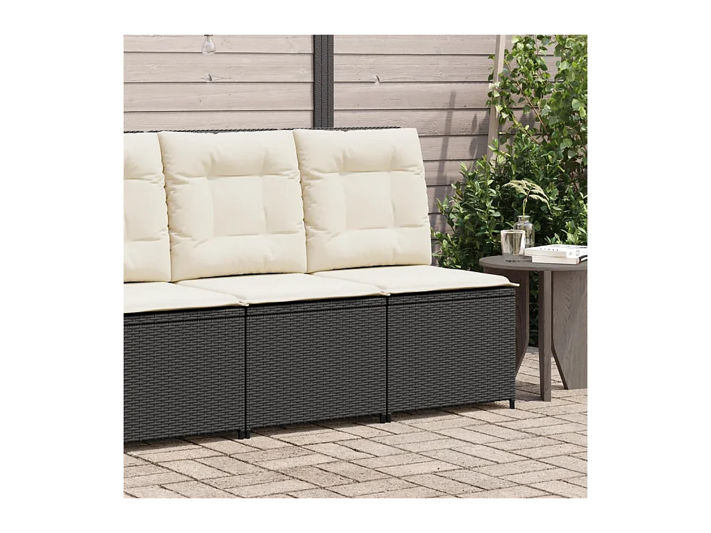 Canapé inclinable de jardin avec coussins noir résine tressée