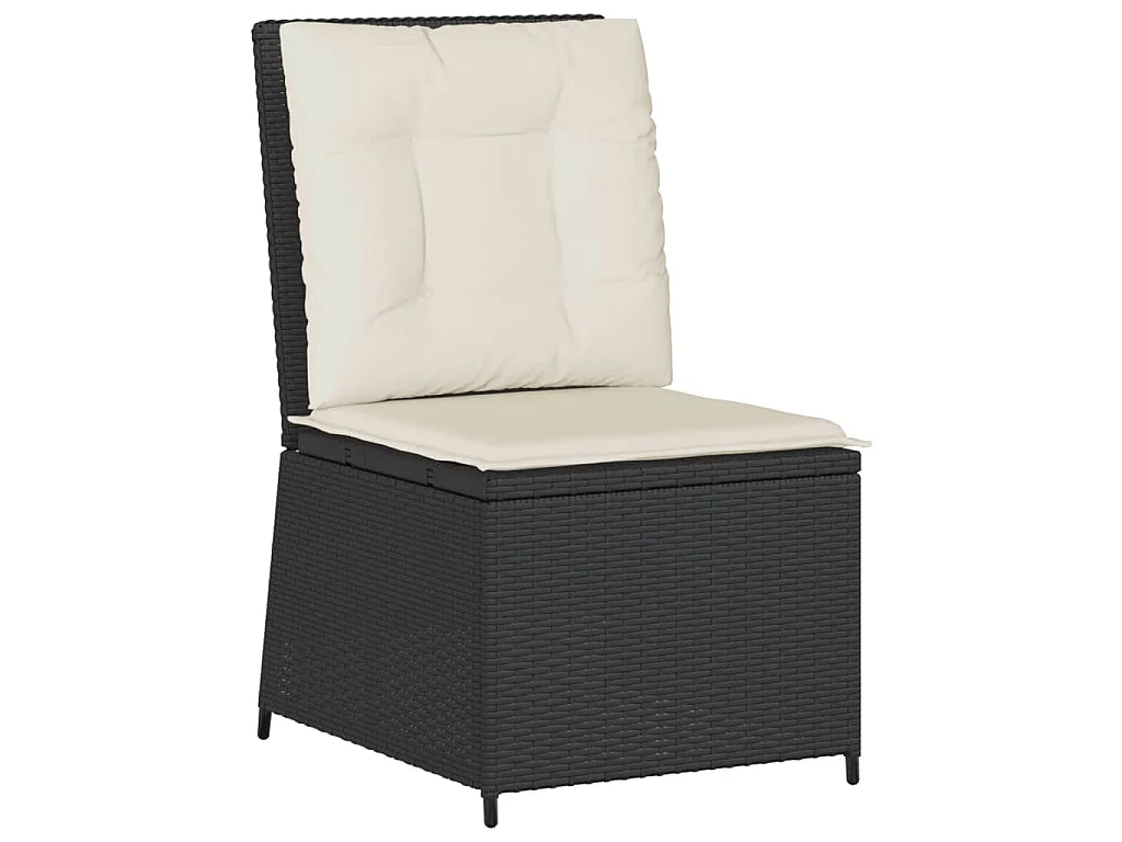 Canapé inclinable de jardin avec coussins noir résine tressée