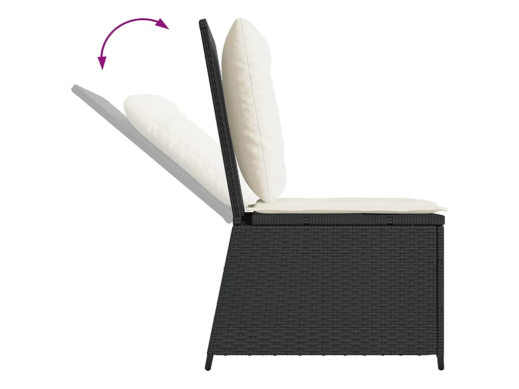 Canapé inclinable de jardin avec coussins noir résine tressée