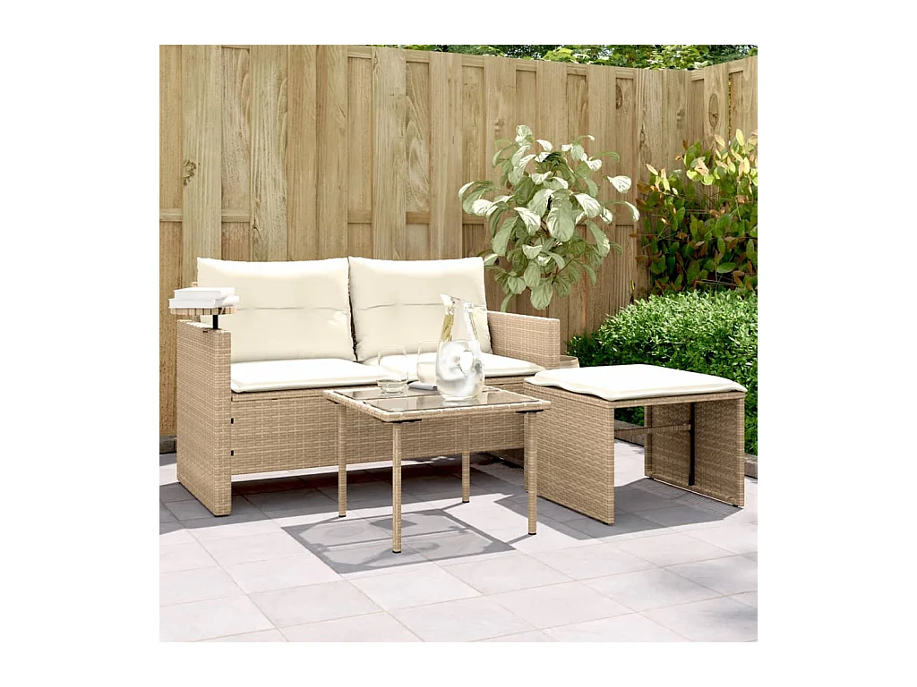 Salon de jardin avec coussins 3 pcs beige résine tressée