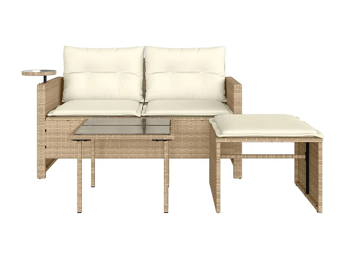 3-tlg. Garten-Sofagarnitur mit Kissen Beige Poly Rattan