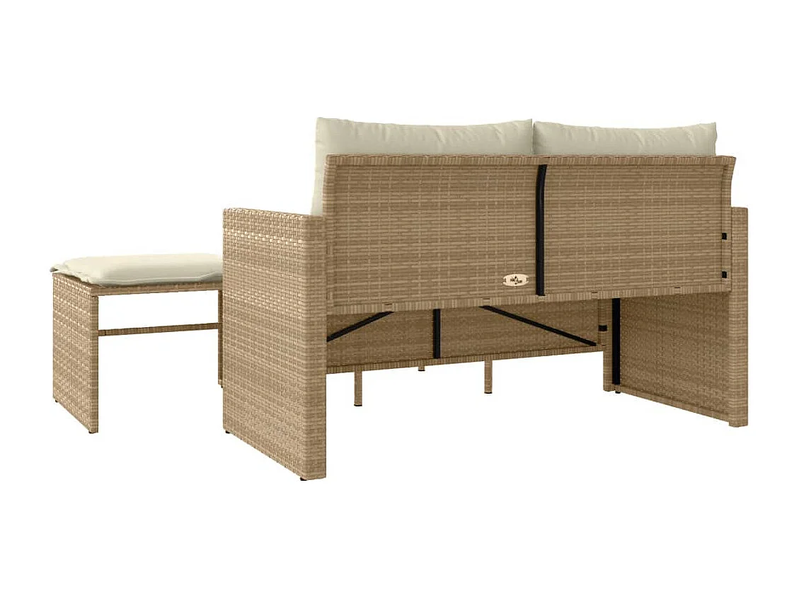 3-tlg. Garten-Sofagarnitur mit Kissen Beige Poly Rattan