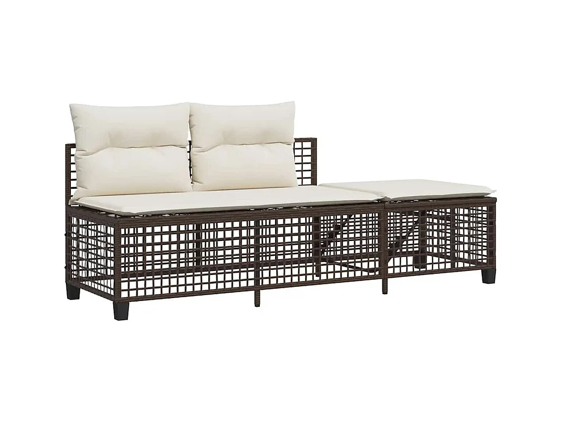 Salon de jardin d'angle et coussins 3 pcs marron résine tressée