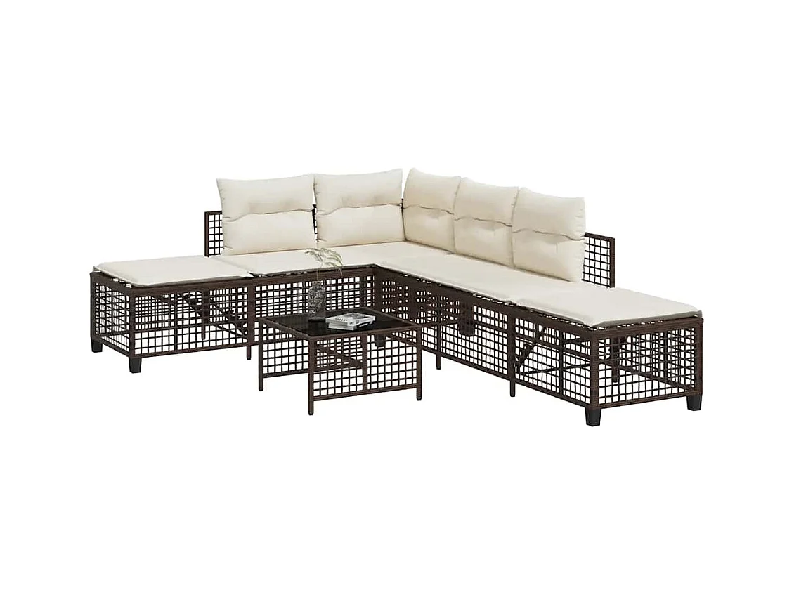 3-delige Loungeset met kussens poly rattan bruin