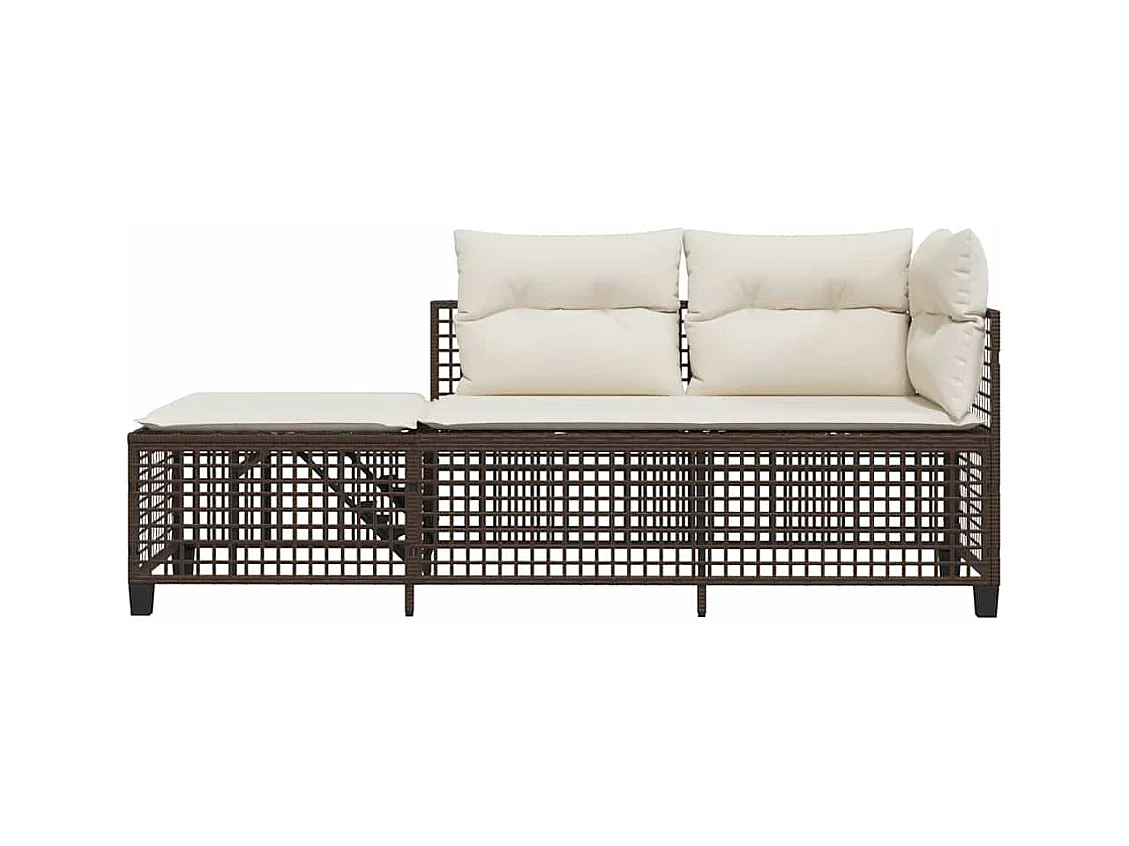 Salon de jardin d'angle et coussins 3 pcs marron résine tressée