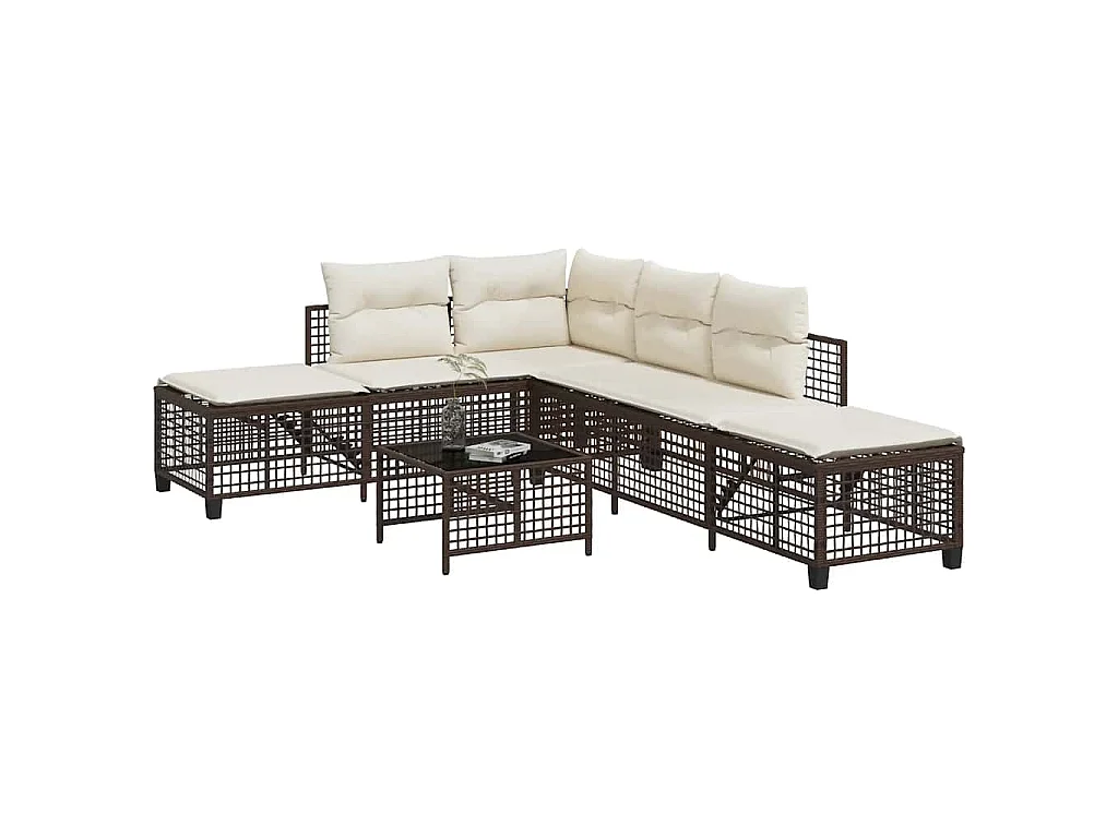 3-tlg. Garten-Ecksofa-Set mit Kissen Braun Poly Rattan