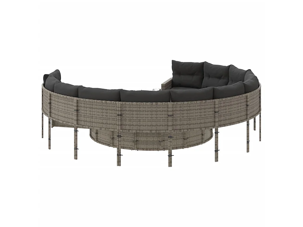 Canapé de jardin avec table coussins rond gris résine tressée