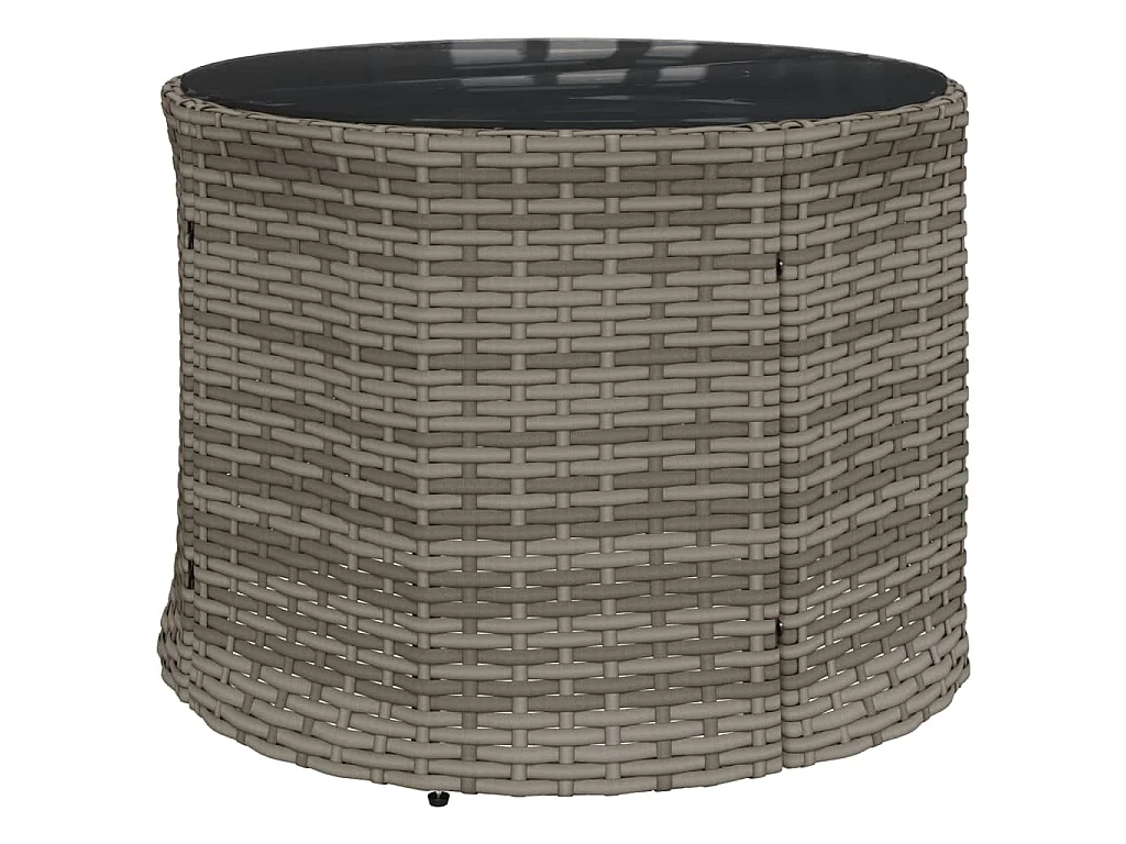 Canapé de jardin avec table coussins rond gris résine tressée