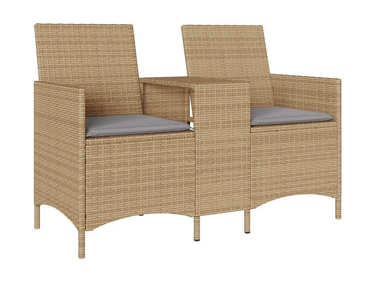 Canapé de jardin 2 places avec table et coussins résine tressée