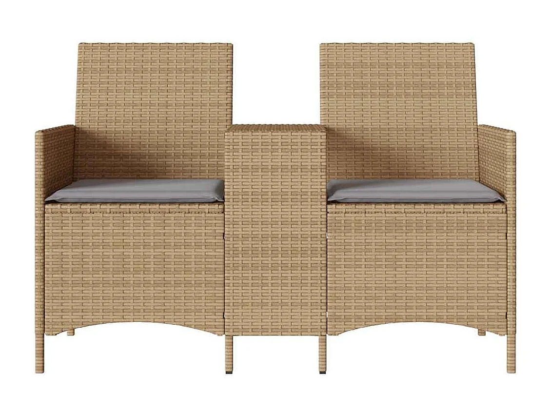 Canapé de jardin 2 places avec table et coussins résine tressée