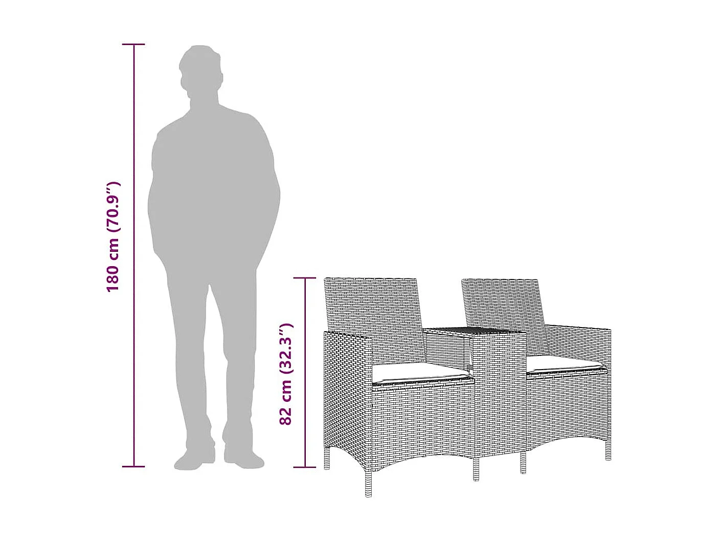 Canapé de jardin 2 places avec table et coussins résine tressée