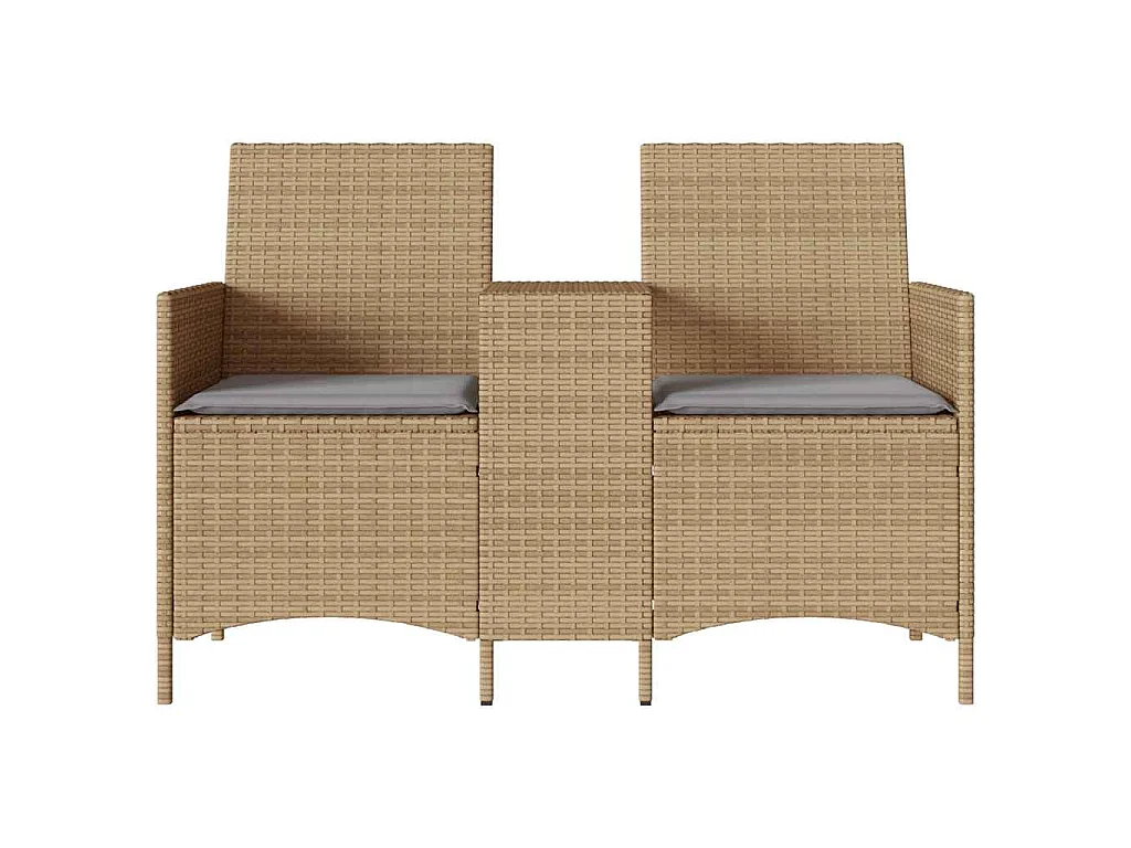 Gartensofa 2-Sitzer mit Tisch und Kissen Beige Poly Rattan