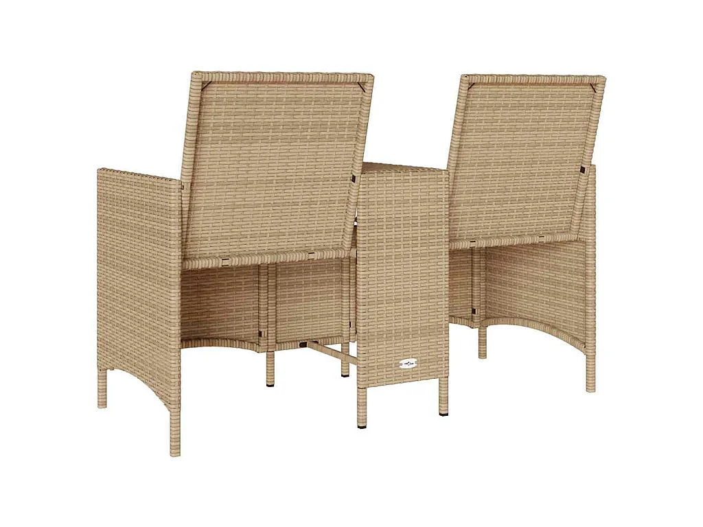Gartensofa 2-Sitzer mit Tisch und Kissen Beige Poly Rattan