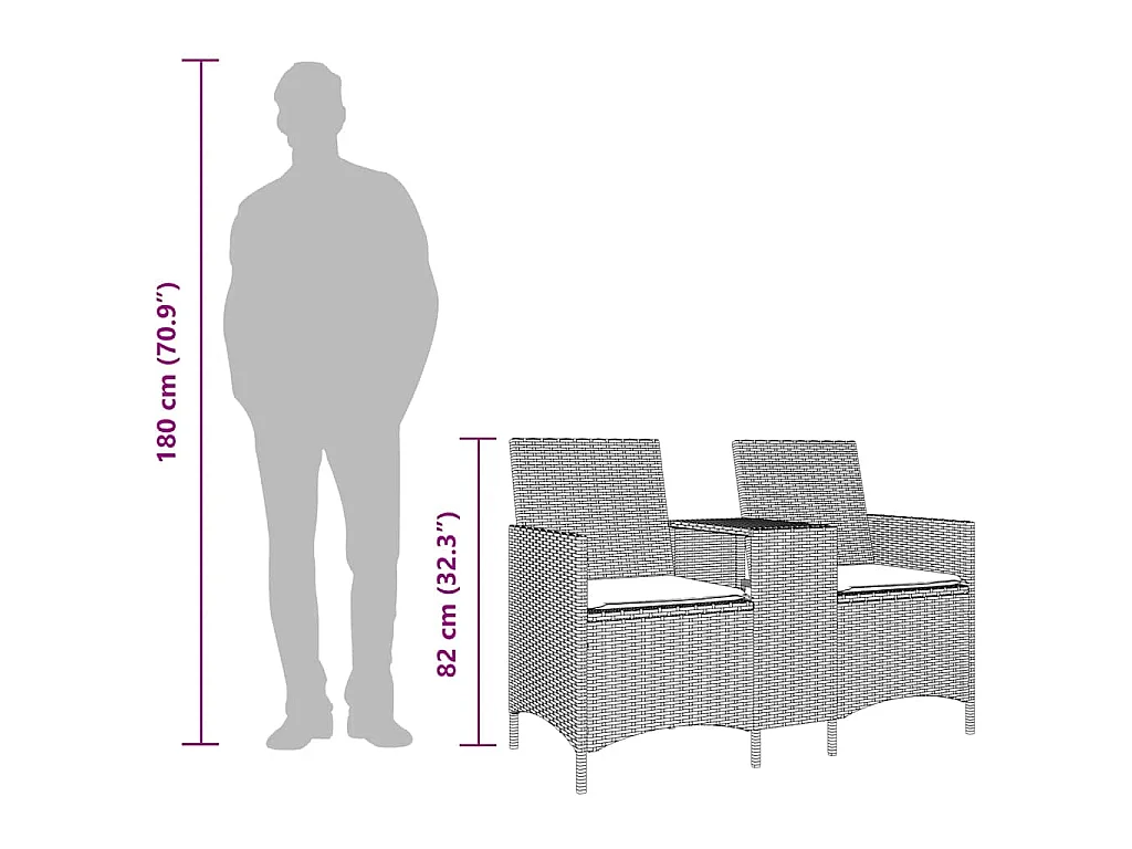 Gartensofa 2-Sitzer mit Tisch und Kissen Beige Poly Rattan