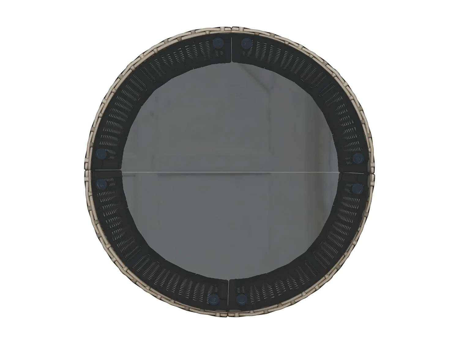 Canapé de jardin table coussins demi-rond gris résine tressée