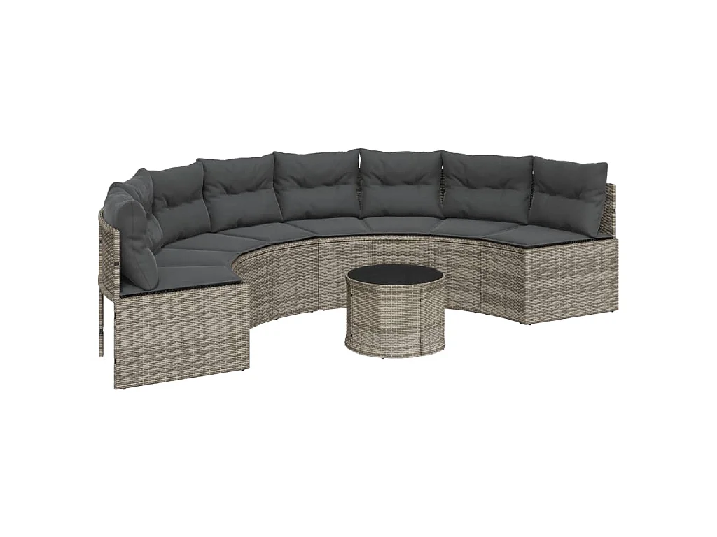 Divano Giardino Tavolo Cuscini Semicircolare Grigio Polyrattan
