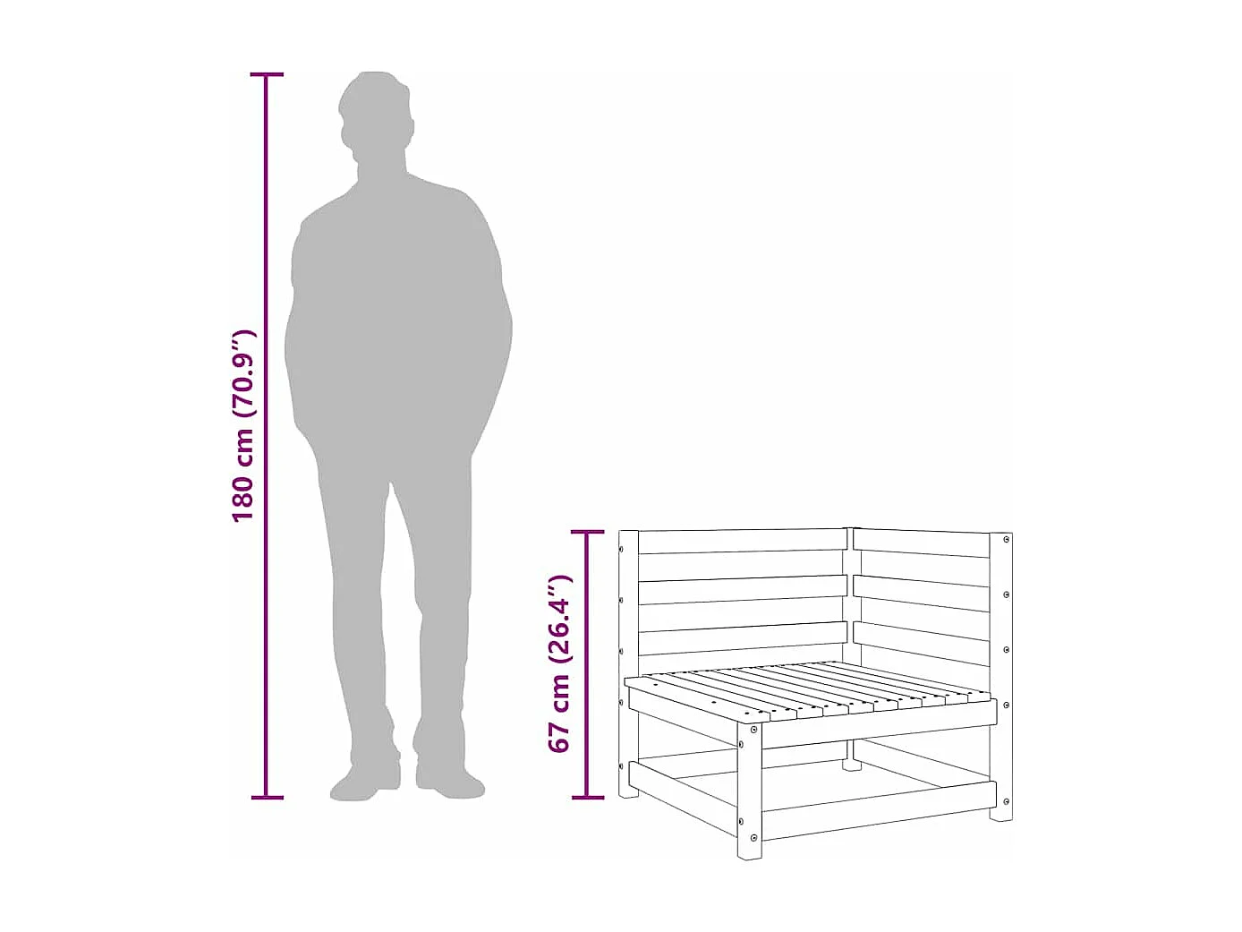 Canapés d'angle de jardin 2 pcs 70x70x67 cm bois de pin massif