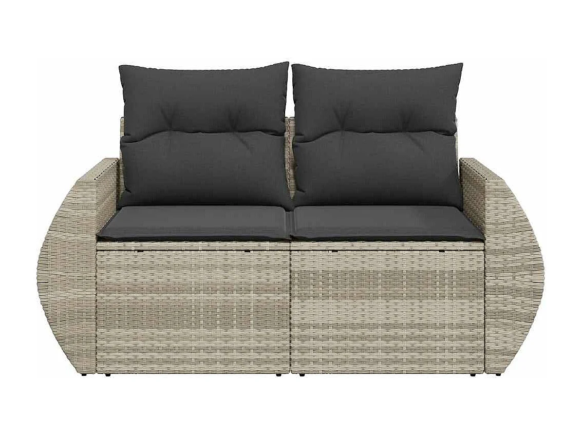 Tuinbank 2-zits met kussens poly rattan lichtgrijs