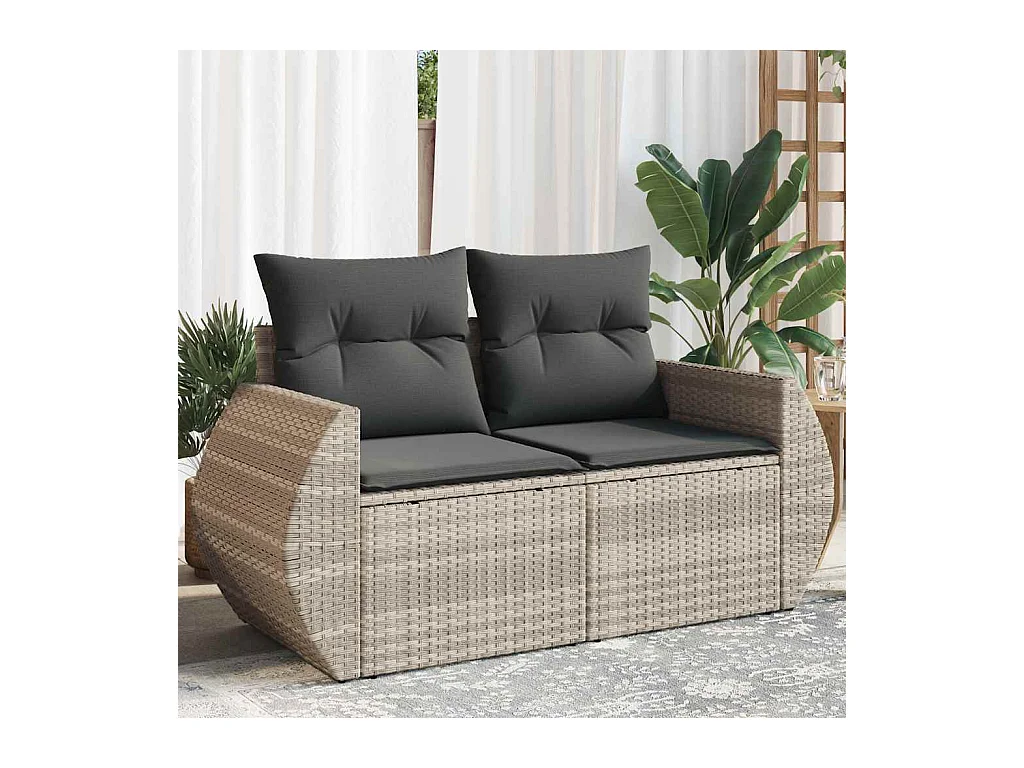 Tuinbank 2-zits met kussens poly rattan lichtgrijs