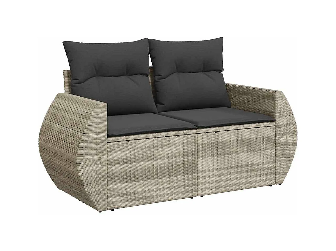 Canapé de jardin 2 places et coussins gris clair résine tressée