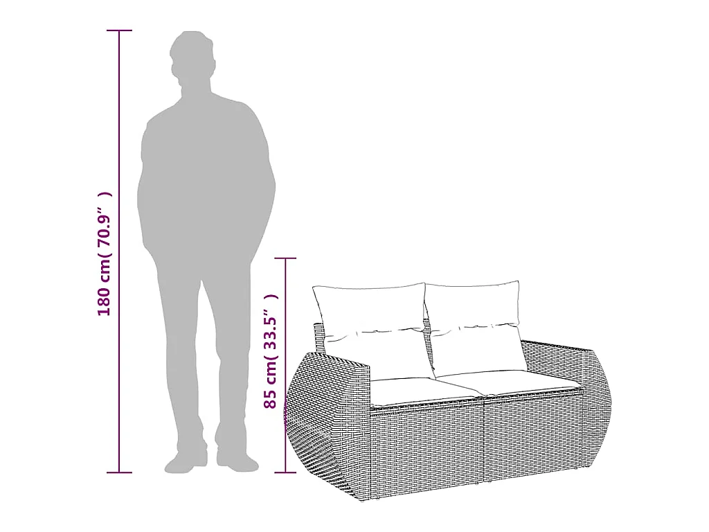 Divano da Giardino con Cuscini 2 Posti Grigio Chiaro Polyrattan
